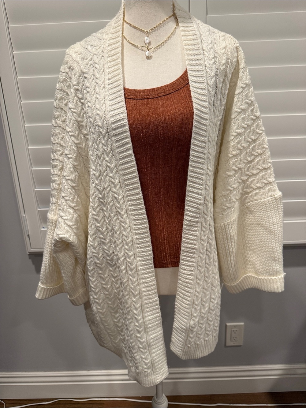 Cozy Cable-Knit Shawl Cardigan Sweater - Cream